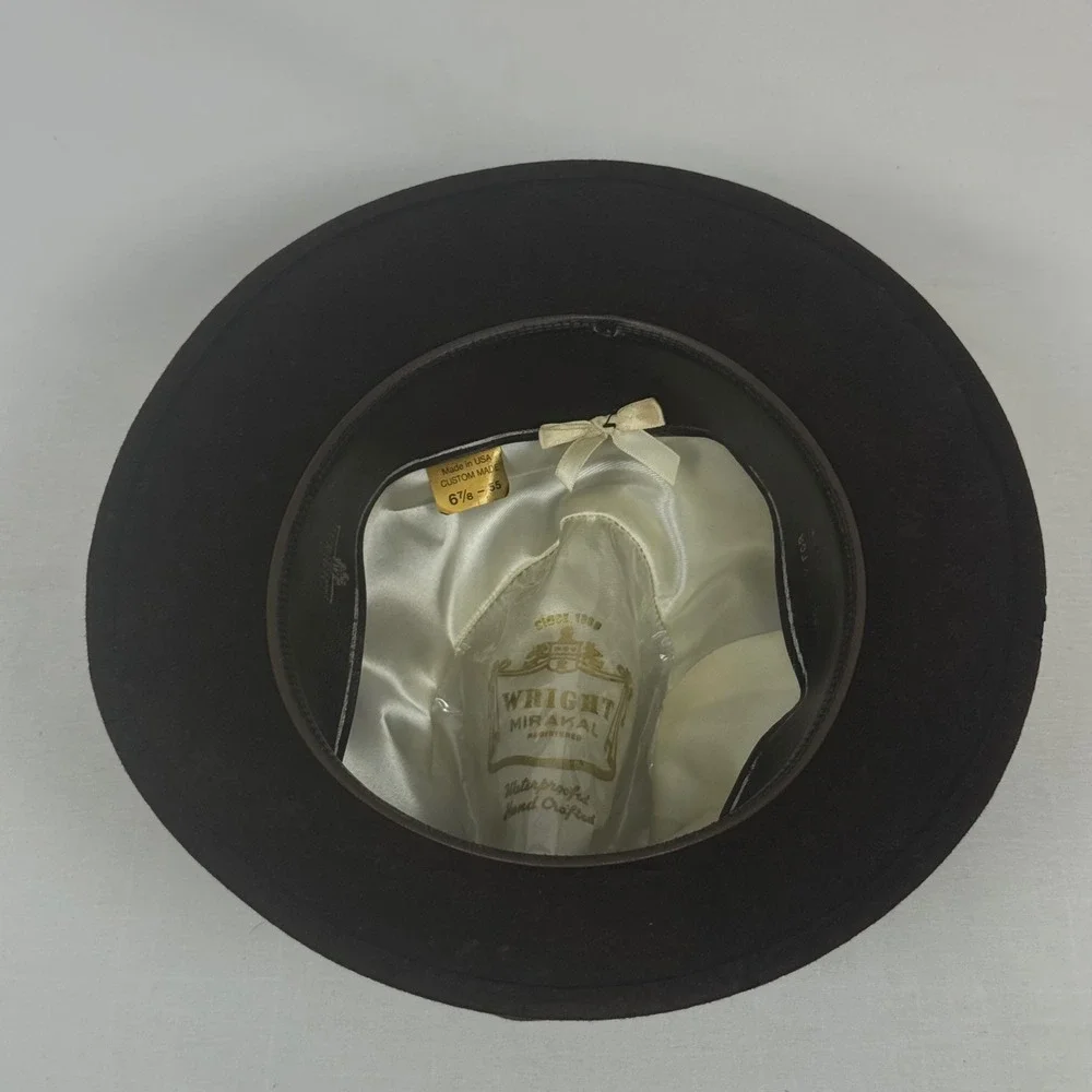 Vintage Mens Wright Mirakai Custom Made Fedora Hat Brown Wool Size 6 7/8 - Picture 3 of 13